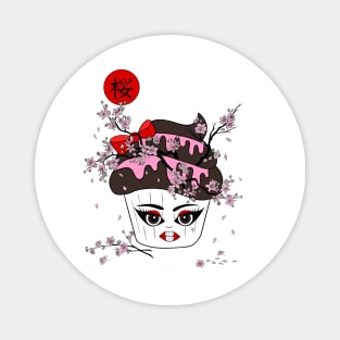 Cute Japanese Sakura geisha cup cake Magnet